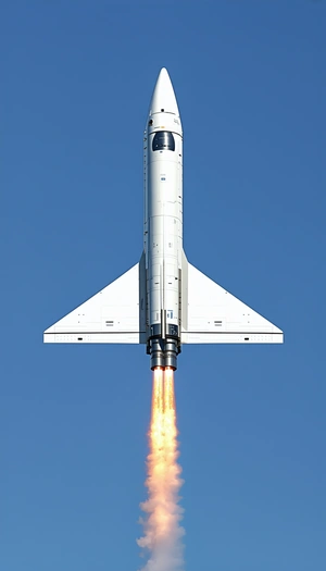 A White Rocket With A Blue Tip, Soaring Through The Sky