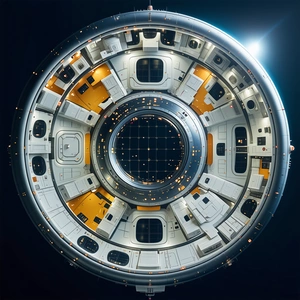 The Image Is A Close-up Of A Space Station, Showcasing Its Interior