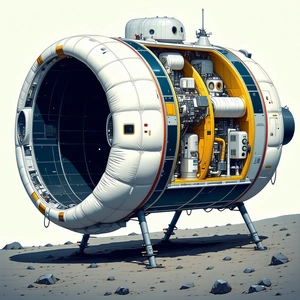 A Large, White, And Blue Spacecraft Is Shown In A Three-dimensional View