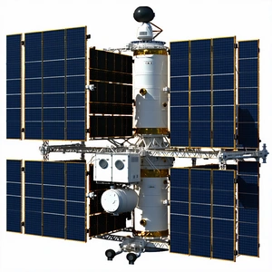 A Large Spacecraft Is Shown In A Three-dimensional View, With Its Various Components Clearly Visible
