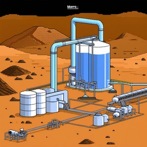The Image Is A Cartoon Drawing Of A Factory On Mars