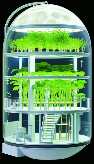 A Large, Cylindrical Greenhouse Filled With Various Plants