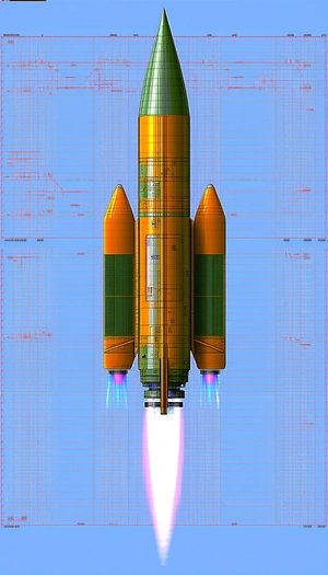 A Rocket Ship Is Shown In A Blue And Orange Color Scheme