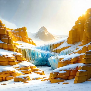 Nature Ink Drawing: Glacier In Winter Snow With Beautiful Landscape