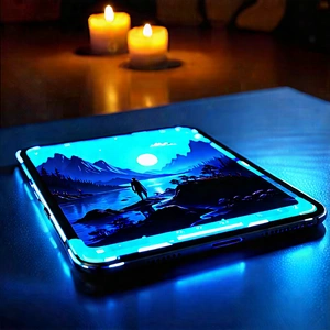 Tablet With Glowing Screen With Table Cell