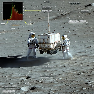 In The Image, Two Astronauts Are Walking On The Moon, Carrying A Small Spacecraft