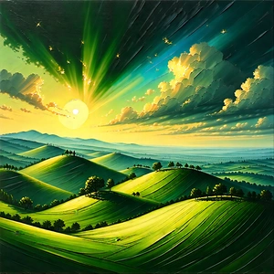 Nature Oil Painting: Rolling Hills During Sunset With Image, There