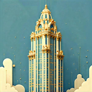 Urban Flat Design: Skyscraper With Ornate Details With Large, Ornate