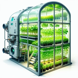 A Large, Futuristic Greenhouse Filled With A Variety Of Plants