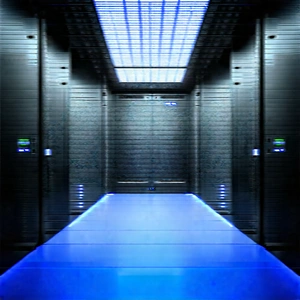 Futuristic Server Room With Large, Blue-lit