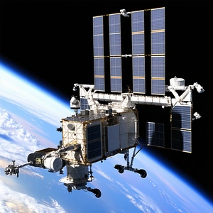 A Space Shuttle With A Large Satellite On Top Of It