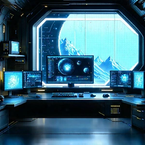 Futuristic Digital Workspace With Image, There