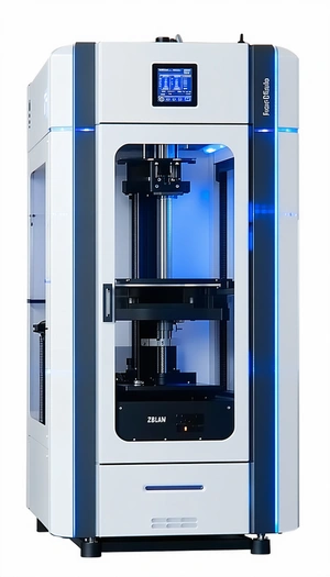 A Large, White, And Blue Machine Is Sitting On A Table