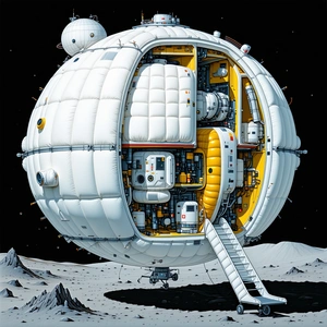 A Large White Spacecraft With A Yellow And Black Interior
