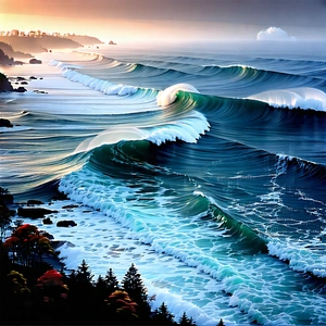 Nature Architectural Photography: Ocean Waves Surrounded By Autumn Trees With Beautiful Ocean
