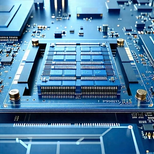 Tech Blueprint Style: Close-up of memory module