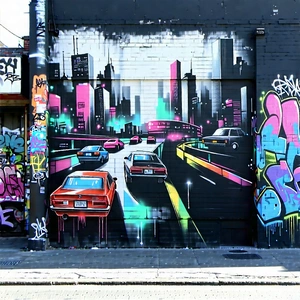 Urban Octane Render: Urban Street Art Viewing Scene With Large Mural
