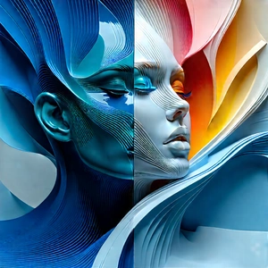 Abstract 3D Render: Duality represented through flowing lines