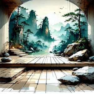 Lifestyle Ink Drawing: Wellness Scene With Meditation Space With Image, There