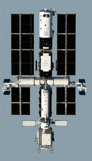 A Space Station With A Large Satellite Attached To It