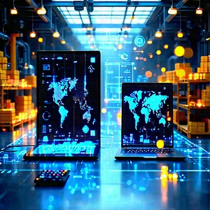 Educational Technology In Manufacturing Facility With Laptop Computers