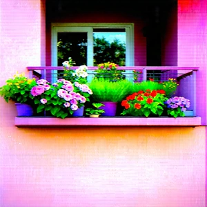 Lifestyle Gouache Painting: Balcony Garden With Organized Space With Balcony Variety