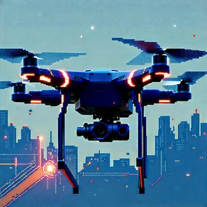 Drone With Data Visualization With Blue Drone