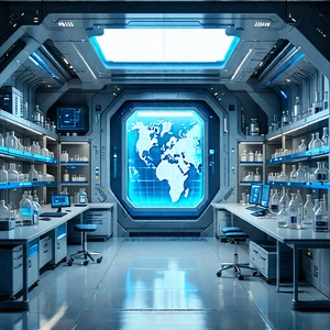 Tech Flat Design: Futuristic Research Laboratory With Image, There