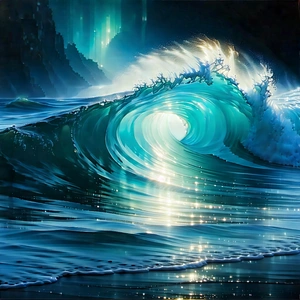 Abstract Matte Painting: Wave Propagation Captured In Abstract Form With Large Wave