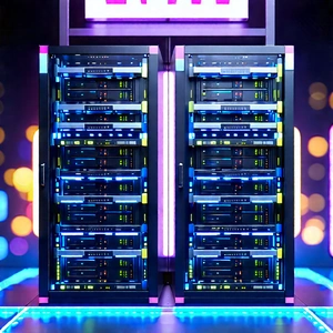 Server Rack With Neon Accents With Large, Multi-layered