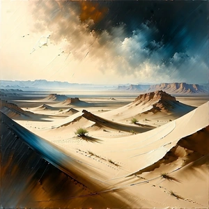 Nature Acrylic Painting: Desert Landscape During Midday With Vast Desert
