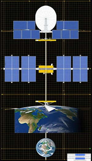 A Large Satellite With A Long, Thin, And Curved Structure