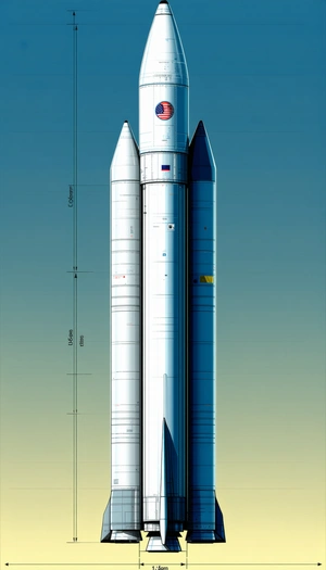 A Large White Rocket Is Shown In A Blue Sky