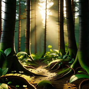 Nature Blender Artwork: (forest:1.29) Scene During Golden Hour With Colorful, Computer-generated