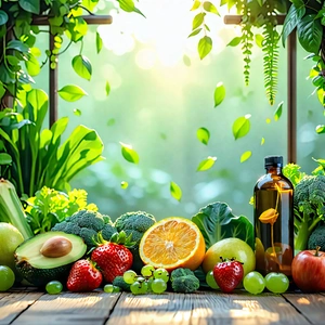 Lifestyle Hdr Photography: Wellness Scene With Healthy Food With Wooden Table