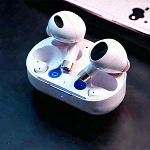 Wireless Earbuds With Digital Artwork With White Apple