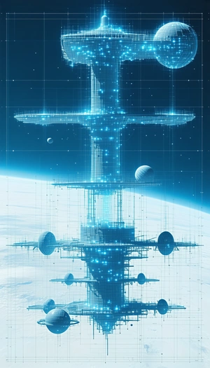 In The Image, There Is A Futuristic Space Station With A Large Central Tower