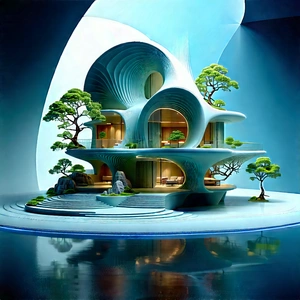 (futuristic:1.41) Smart Home With Futuristic, Three-story