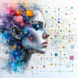 Tech Pastel Drawing: Blockchain network visualization