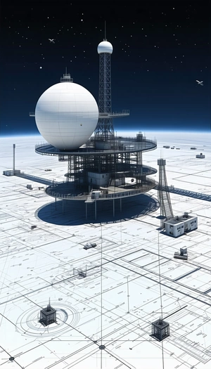 A Large White Dome Structure Is Located In The Middle Of A White