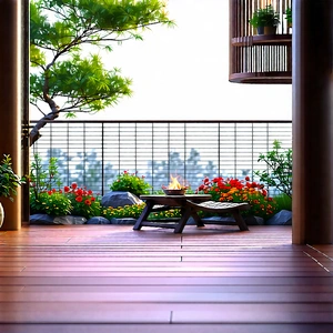 Lifestyle Long Exposure Photography: Balcony Garden With (minimalist:1.29) Decor With Beautifully Designed