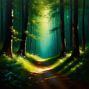 Nature Oil Painting: Path through dense forest
