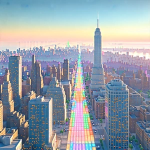 Urban Pastel Drawing: Cityscape Of Urban Skyline During Midday With Computer-generated (cgi)