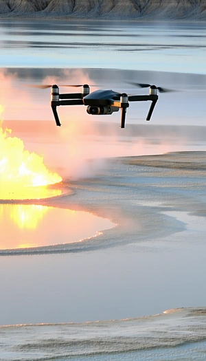 A Drone Is Flying Over A Lake, Capturing The Scene Below