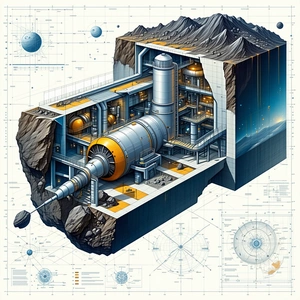 A Large, Futuristic Machine Is Shown In A Blueprint Drawing