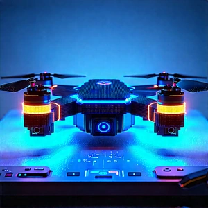 Drone With Glowing Screen With Blue Background