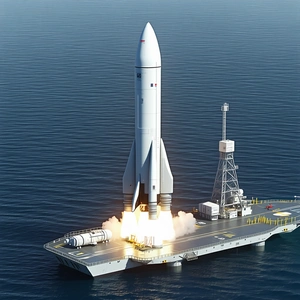 A Rocket Is Being Launched From A Large Ship In The Ocean