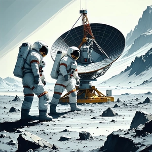 In The Image, There Are Two Astronauts Standing On A Rocky Surface, Possibly On The Moon