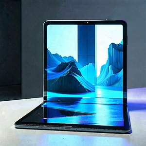 Tech Minimalist Design: Tablet With Holographic Display With Black Laptop