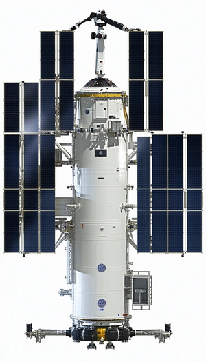 A Large White Spacecraft Is Shown In A White Background